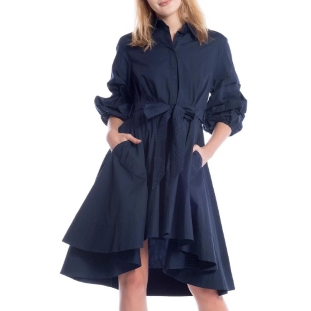 Gracia Navy Blue High-Low Shirt Dress
